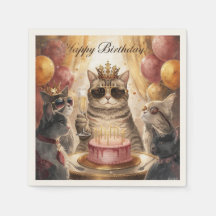 Katzengeburtstagsfeier mit rosa Kuchen und Freund