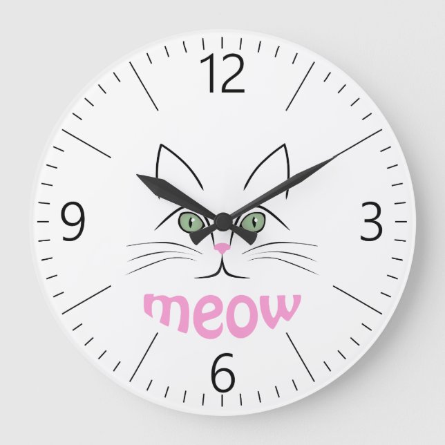 Katzengesicht Große Wanduhr (Vorderseite)