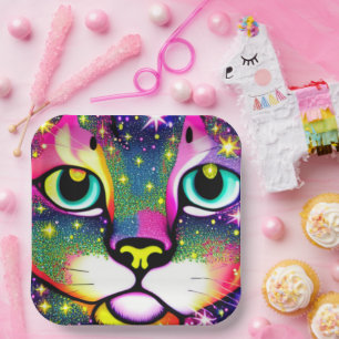 Katzengesicht Naher Pop Art Pappteller