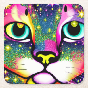 Katzengesicht Naher Pop Art Rechteckiger Pappuntersetzer