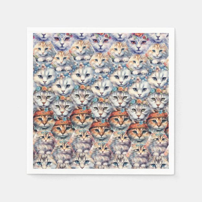 Katzengesichter mit Hexagon-Muster Serviette (Vorderseite)