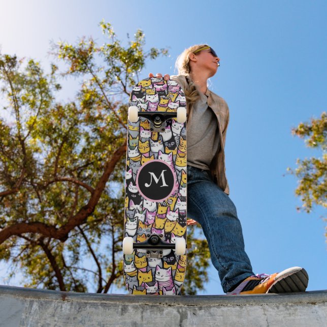 Katzengesichter niedliche Kätzchen Haustiere doodl Skateboard (Außen 1)