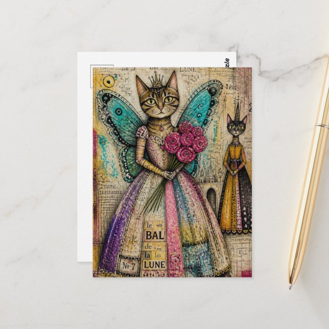 Katzengespenst Mischtechnik Postkarte (Vorderseite/Rückseite Beispiel)