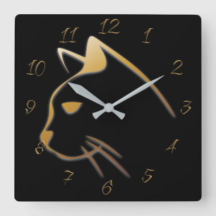 Katzengold-Silhouette Quadratische Wanduhr