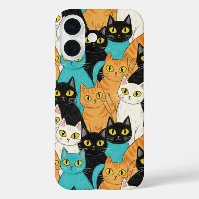 Katzengruppe mit bunter Buntstiftzeichnung Case-Mate iPhone Hülle (Rückseite)