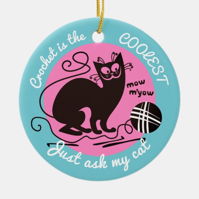 Katzenhäkelarbeithaken-Garn Weihnachtsverzierung Keramik Ornament (Vorne)