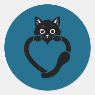 Katzenherz Grafik Liebe süße Katze  Runder Aufkleber