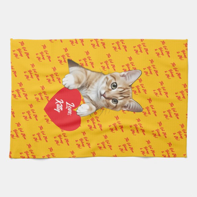 Katzenherz mit Liebe lustig Geschirrtuch (Horizontal)