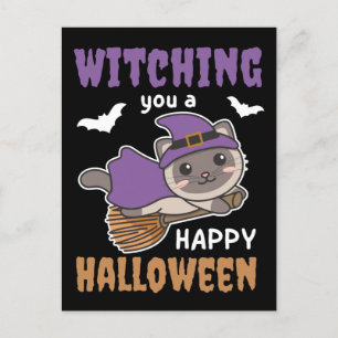 Katzenhexe Hexen verhexen euch ein frohes Hallowee Feiertagspostkarte