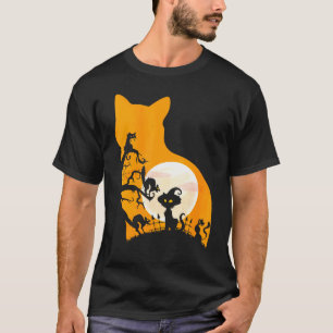 Katzenhexe im Mondlicht Halloween Schwarze Katze L T-Shirt