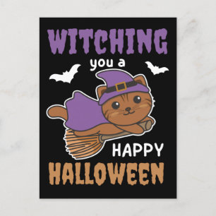 KatzenHexen, die dir ein glückliches Halloween heg Feiertagspostkarte