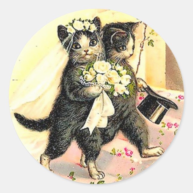 Katzenhochzeit Runder Aufkleber (Vorderseite)