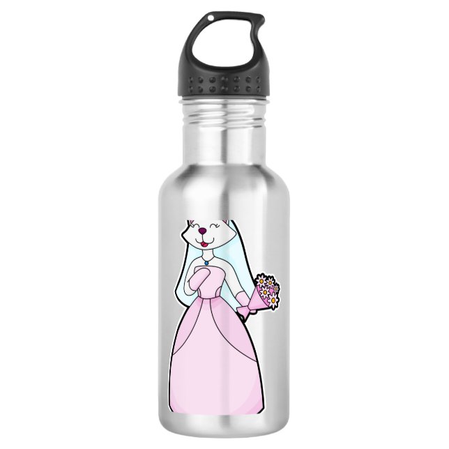 Katzenjacke als Braut mit Blume Edelstahlflasche (Vorderseite)