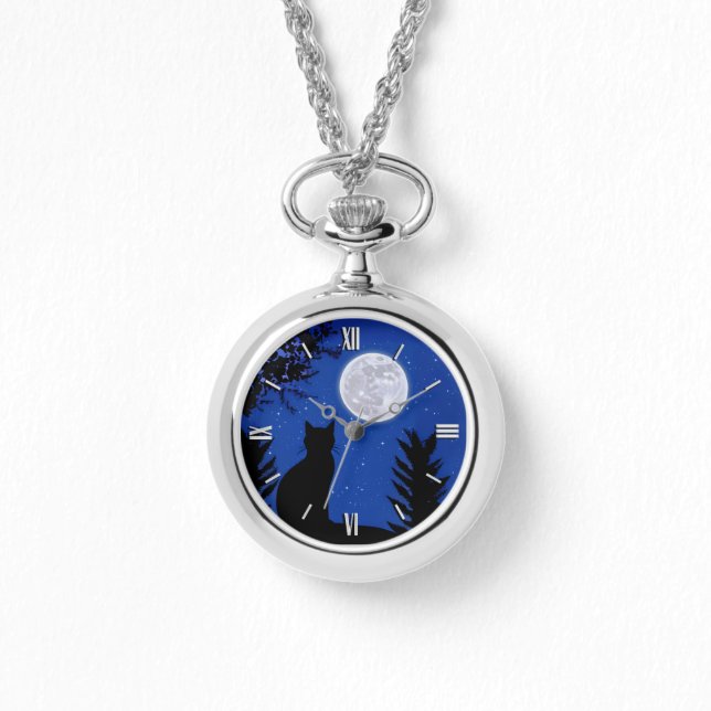 Katzenjacke am Vollmond Armbanduhr (Vorderseite)