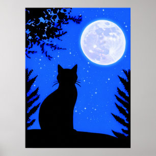 Katzenjacke am Vollmond Poster