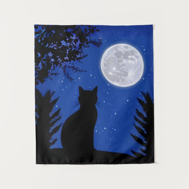 Katzenjacke am Vollmond Wandteppich (Vorderseite)