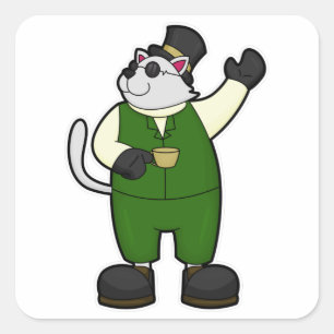 Katzenjammer mit Kaffee und Hut Quadratischer Aufkleber
