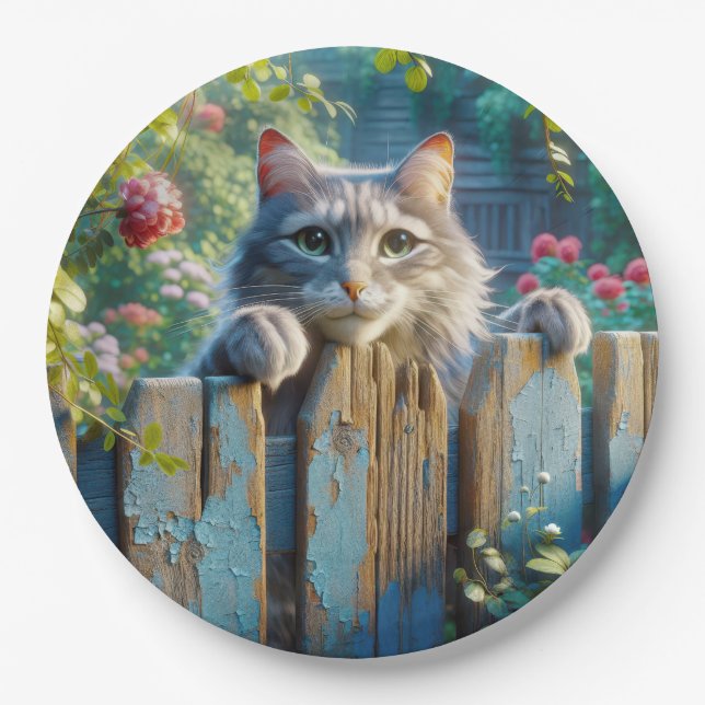 Katzenjammer über einem Zaun Pappteller (Vorderseite)