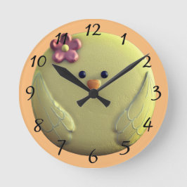 Katzenjunge niedlich gelb und rosa runde wanduhr