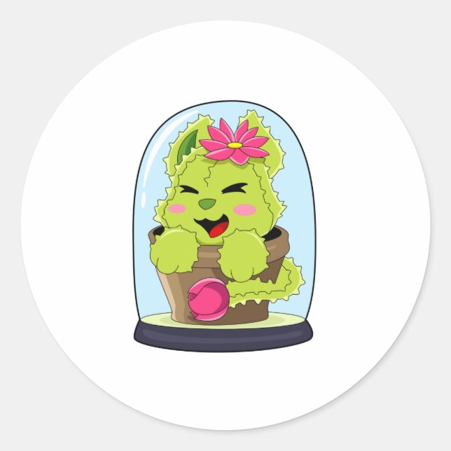 Katzenkaktus Runder Aufkleber (Vorderseite)