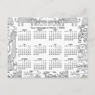 Katzenkalender 2026 mit personalisierter Nachricht Postkarte
