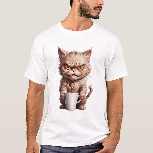 Katzenkätzchen mit Kaffee-Tasse niedliche, lustig  T-Shirt (Vorderseite)
