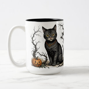 Katzenkatze aus schwarzem Halloween mit Jack-O-Lan Zweifarbige Tasse