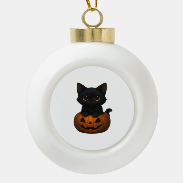 Katzenkatze - Niedliches Spooky Halloween-Shirt fü Keramik Kugel-Ornament (Vorderseite)