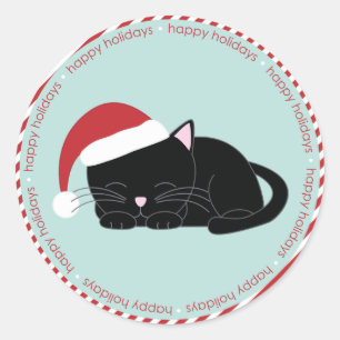 Katzenkatze tragen eine Weihnachtsmannmütze Runder Aufkleber