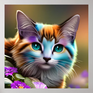 Katzenkatze und Blume Poster