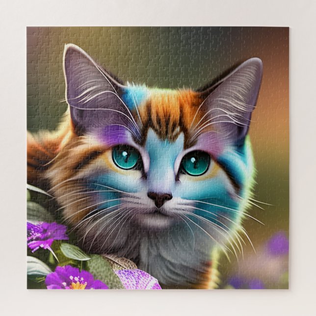 Katzenkatze und Blume Puzzle (Vertikal)