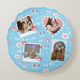 Katzenkissen mit Gesichtsnamen und Fotos Rundes Kissen