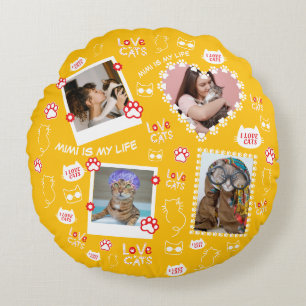 Katzenkissen mit Gesichtsnamen und Fotos Rundes Kissen