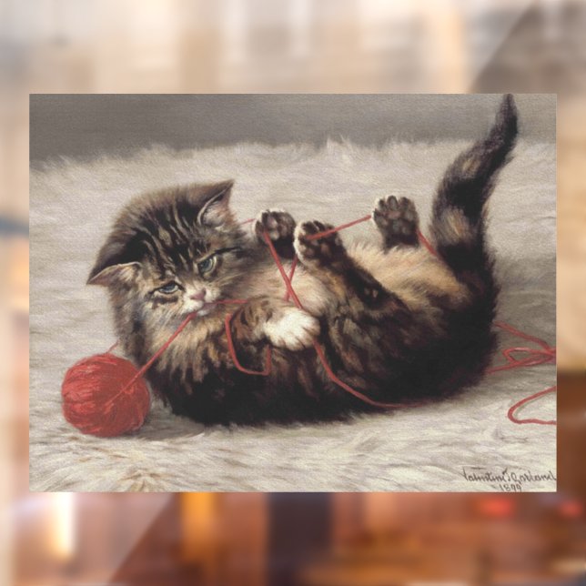 Katzenklatsche, eine Katze, die Galle aus dem Garn Fensteraufkleber (Blatt 2)