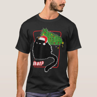 Katzenklatsche Weihnachtsmannmütze klopft über Wei T-Shirt