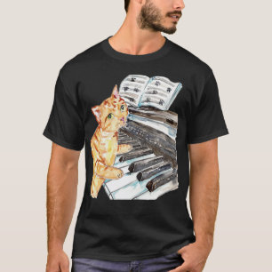 Katzenklavier-Wasserfarben-Kunst drucken T-Shirt