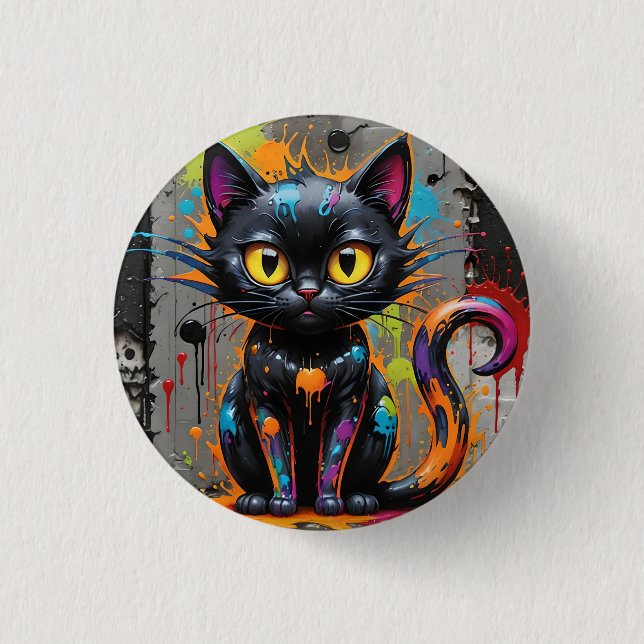 Katzenknopf für den Schwarzen Rainbow-Spritzer Button (Vorderseite)