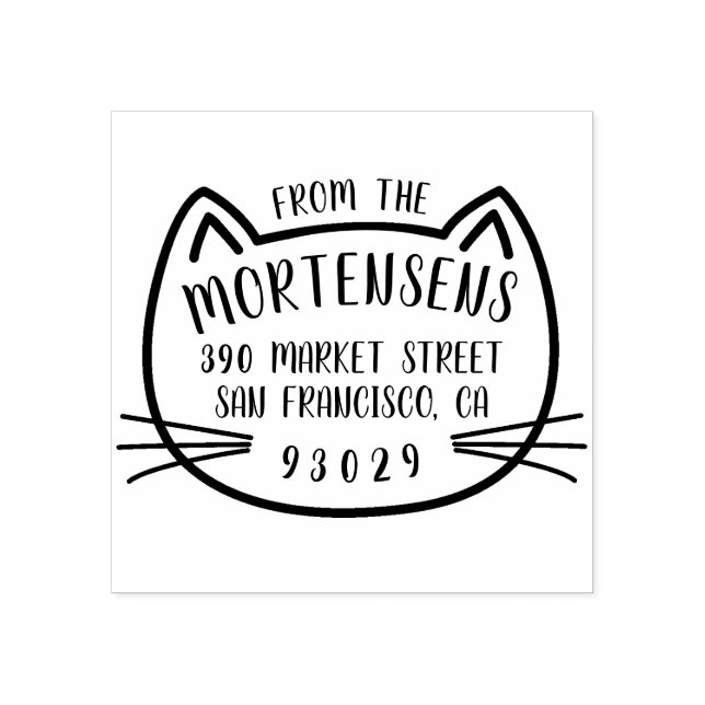 KatzenKontur Typografie Familienname Rücksendeadre Gummistempel (Prägung)