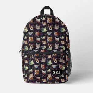 Katzenköpfe im Weltraum Funny Galaxy Mit Monogramm Bedruckter Rucksack