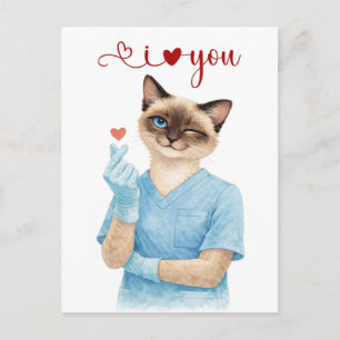 Katzenkrankenschwester mit Mini-Herz, das Liebe se Postkarte