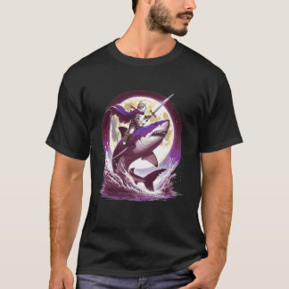Katzenkrieger reitet auf Hai Lustige Katze mit Sch T-Shirt