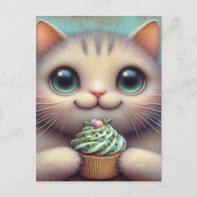 Katzenkuchen mit Catnip Cupcake Postkarte (Vorderseite)
