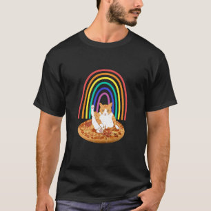 Katzenkühlung auf Pizza Regenbogen T-Shirt