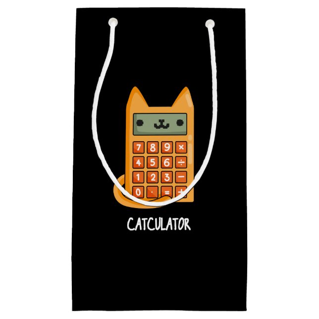 Katzenkulator Funny Calculator Pun Dark BG Kleine Geschenktüte (Vorderseite)
