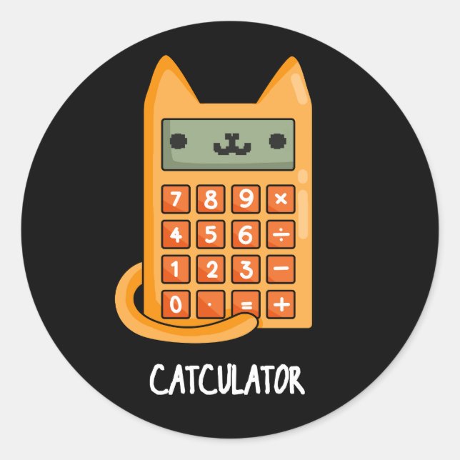 Katzenkulator Funny Calculator Pun Dark BG Runder Aufkleber (Vorderseite)