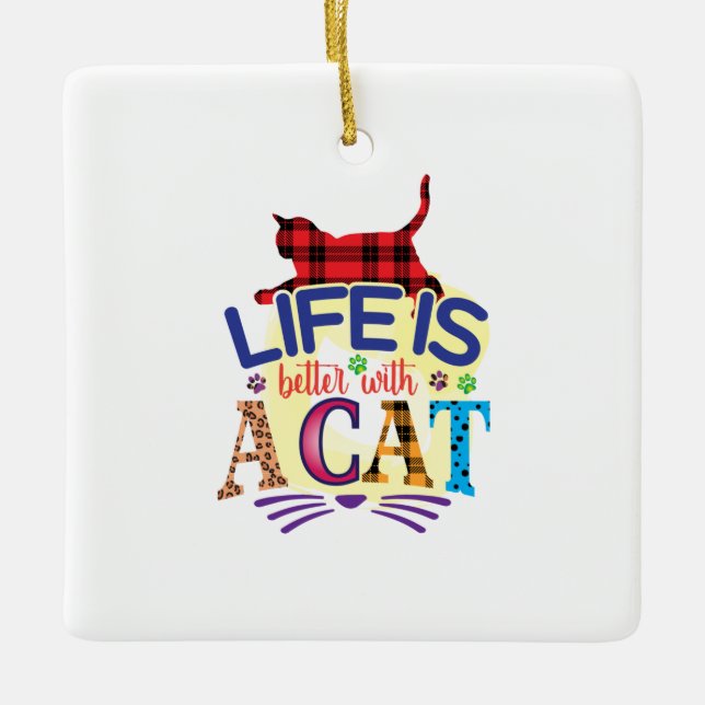 Katzenkunst ist besser mit Katze Keramikornament (Vorderseite)