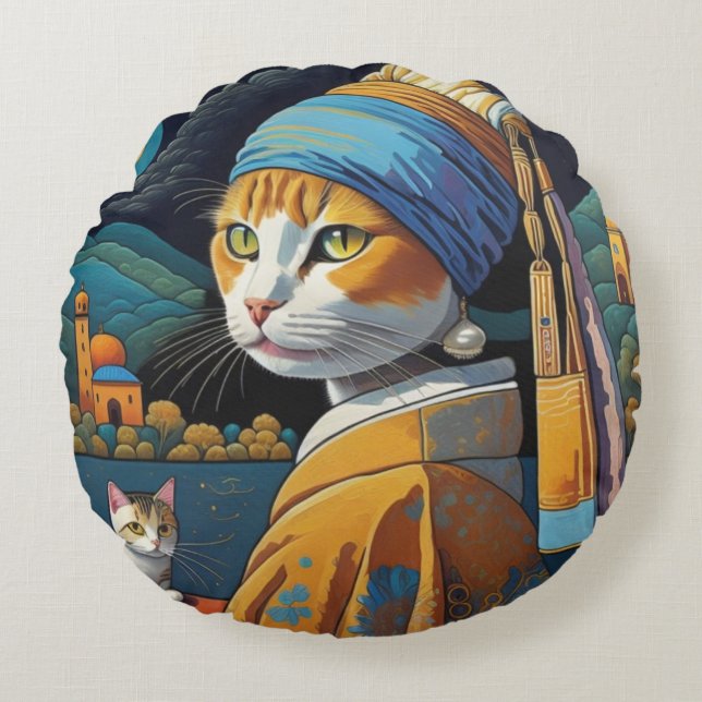 Katzenkunst Rundes Kissen (Vorderseite)
