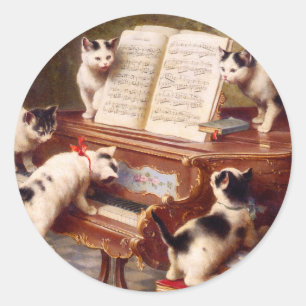 Katzenkunst: Vintage-Kunstpostkarte: Das Konzert d Runder Aufkleber