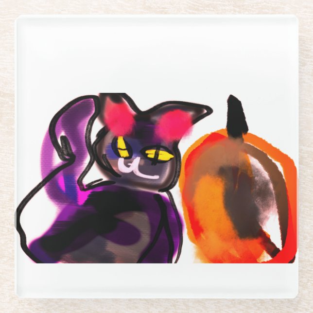 Katzenkürbis Glasuntersetzer (Vorderseite)