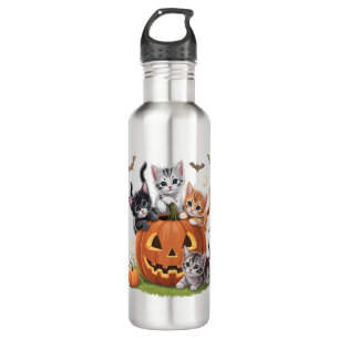 Katzenkürbis Halloween (90er Jahre), florale Spook Edelstahlflasche